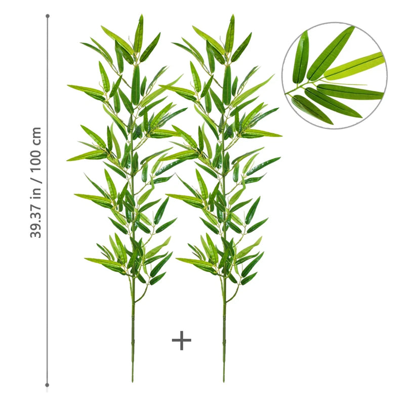 Artificial bamboo branch plant with green leaves on two stems, realistic detailing