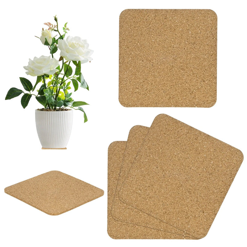 4-Pack Cork Plant Coasters, 3.7 in Square Cork Plant Mats for Garden [Wood Tone] Garden Plants