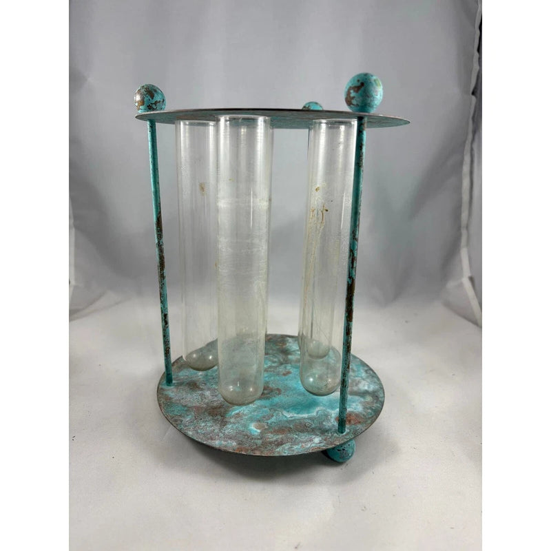 Vtg Copper Patina 5 Flower/Plant Arranger/Holder Green Plant