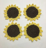Set of 4 crochet Sunflower Coasters, Sunflower coasters,  Fun flower coasters Sunflower