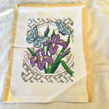 Handmade Cross Stitch Purple Green Lilies Flowers Floral Unframed Butterflies Lily