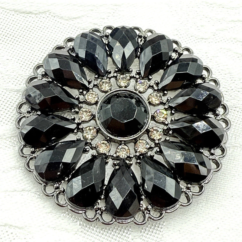 Flower Sunflower Clear Rhinestone Black Onyx Premier Design Brooch Pendant Sunflower