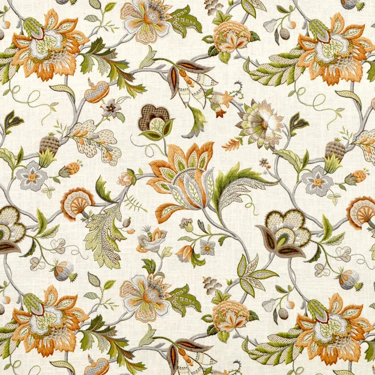 BALLARD DESIGNS AUGUSTINE AMBER BOTANICAL FLORAL LINEN FABRIC BY THE YARD 55" W Flowering Plants