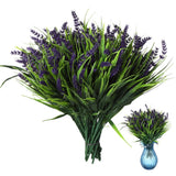24 Bundles Artificial Lavender Plants Fake Grass Outdoor, 14.2" Faux Plastic ... Green Plant