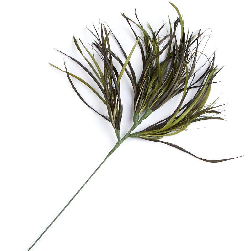 Moss green feather floral decorative spray on long stem, 26 in