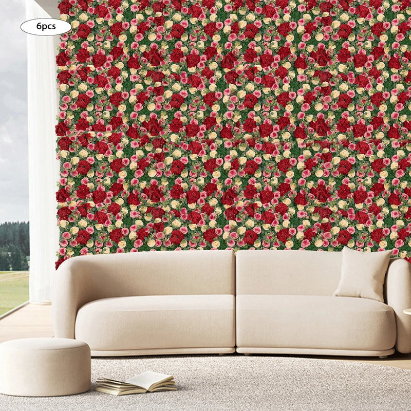 6Pcs Artificial Flower Wall Panel Wedding Rose Hydrangea Backdrop Flower Decor Hydrangea