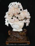 21.2" Chinese Natural Pink Xiu Jade Carving Peony Flower Potted Plant Sculpture Peony