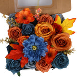 Artificial Flowers Combo, Teal Orange Silk Roses, Peonies, Dahlias with Stems... Peony