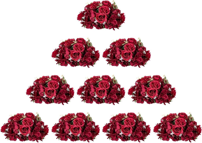 BLOSMON Flower Balls Wedding Rose Centerpieces 10 Pcs Fake Flowers With Base Hydrangea
