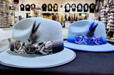 Freddie Negrete Blue Wool Lowrider Brim Fedora Hat Rose Roses Roses