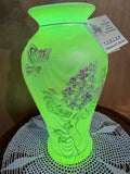FENTON GLASS 1997 HYDRANGEAS ON TOPAZ OPALESCENT 9.5" VASE Hand Painted S Allman Hydrangea