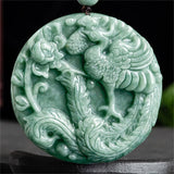 New Grade A Jade Natural Green Jadeite Lucky Peony Flower Phoenix Carved Pendant Peony