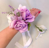 Prom Wedding Wrist Corsage Men's Corsage Lavender White 2 Piece NEW FROM USA Bouquet