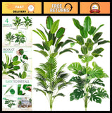 4 Pcs Tall Artificial Plants - 32" Faux Tropical Palm, Banana, Monstera & Taro L Green Plant