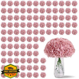 KISLOHUM Dusty Rose Hydrangea Artificial Flowers Silk Heads 80 PCS Hydrangea