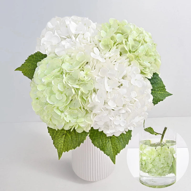 MARTINE MALL 4Pcs 21in Hydrangea Artificial Flowers, 4Pcs, White&light Green Hydrangea