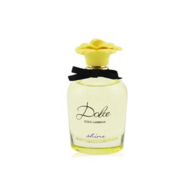 Light yellow Dolce Shine perfume bottle with black bow and yellow flower cap