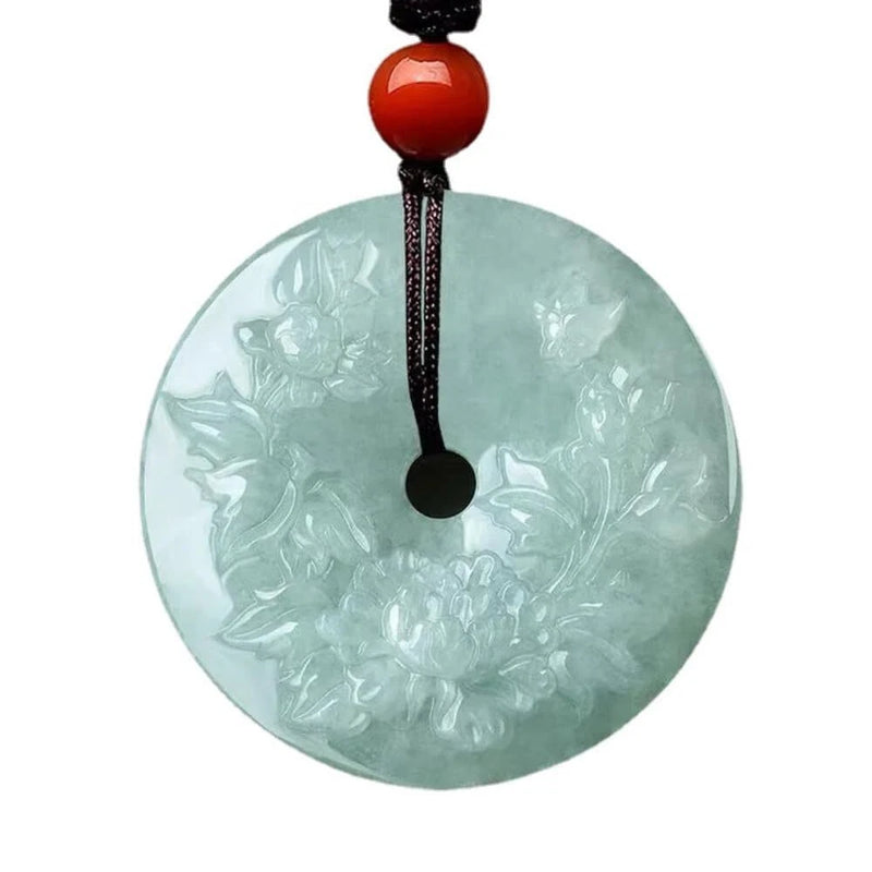 Natural Peony Flower Jade Pendant Bead Necklace Jewellery Fashion Luck Amulet Peony