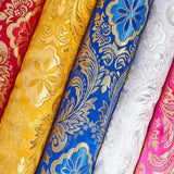 Metallic Floral Brocade Fabric 60" By Yard in Red Gold White Purple Blue Green Flowering Plants