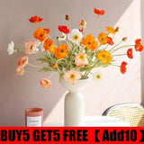 Artificial Poppies Flower Gorgeous Silk Papaver Rhoeas Flocking Stem Home Decors Roses