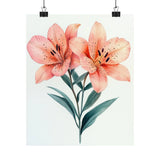 Boho Pink Peruvian Lilies Flower Art Print Poster, Minimalist Floral Wall Art 3 Lily