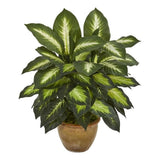 Pemberly Row Dieffenbachia Artificial Plant in Ceramic Planter in Green/Tan Green Plant