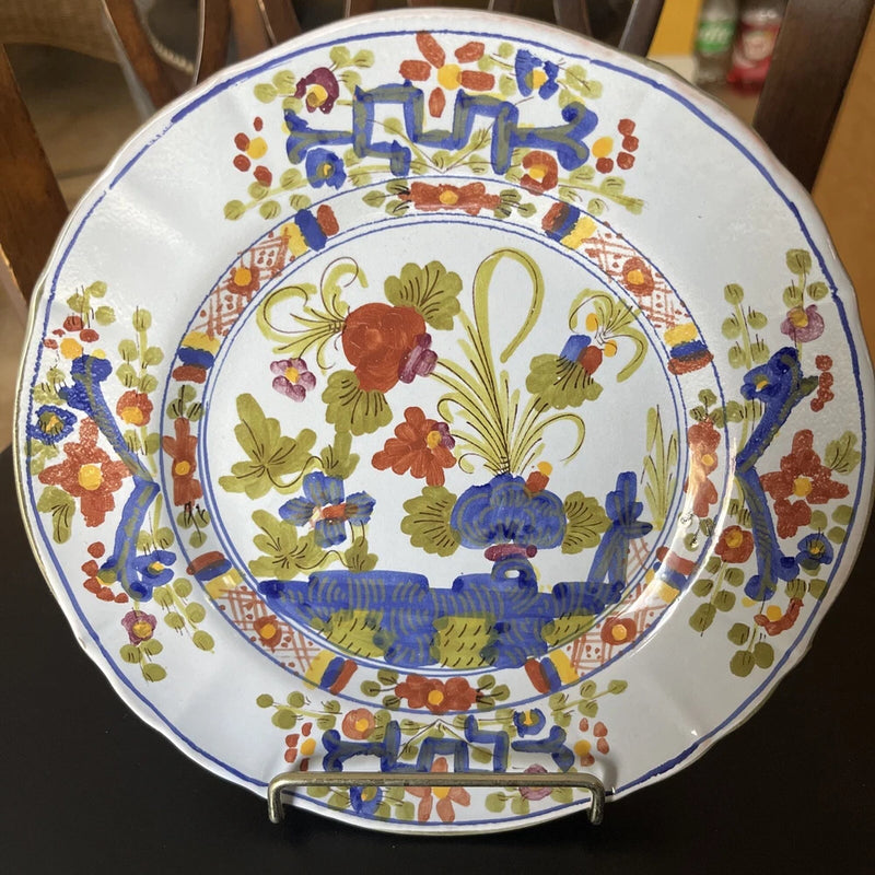 Vintage scalloped edge salad plate with blue floral medallion design