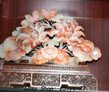 15.3''Chinese Jade Carving Fengshui Hollow out Peony Flower Statue Sculpture Peony