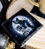 Ebros Witching Hour Feline Black Cat Roses Cork Backed Ceramic Coasters Set of 4 Roses