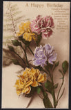 ENGLAND - Happy Birthday - carnations Vintage Post Card Circa UK Carnation
