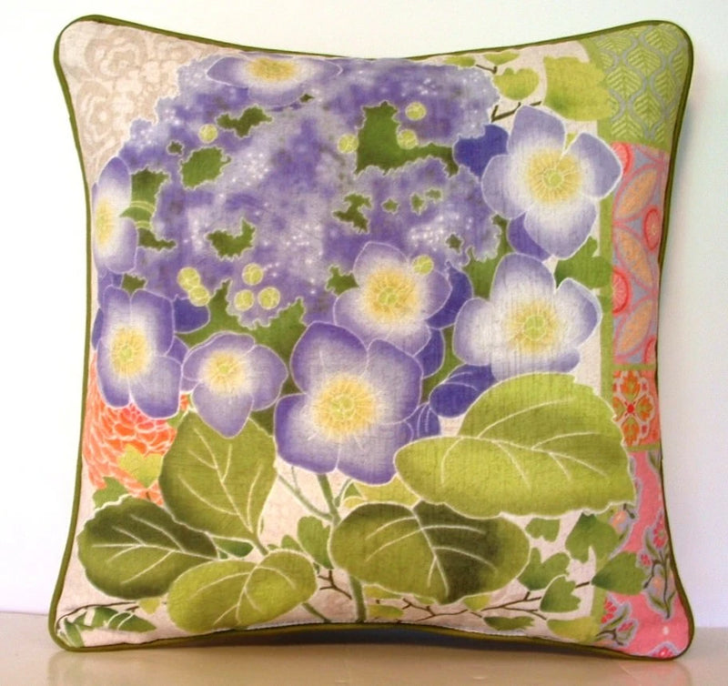 Flowers- Hydrangea, Flower Border, Suzanne Nicoll Cotton/Poly Blend Pillow New Hydrangea