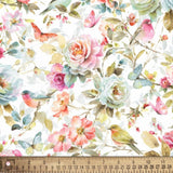 Floral Birds Butterflies - David Textiles Cotton Fabric (1 Yard, Pre-Cut) Flowering Plants
