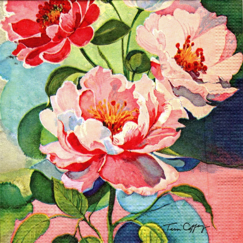 (2) Paper Beverage Napkins for Decoupage/Mixed Media - Peony Bouquet floral Bouquet