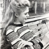 Vintage Black and White Photo Young Woman Looking At Carnation Flower Park Bench Carnation