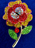 Sunshine Joyful SUMMER Sun FLOWER Vibrant Rhinestone Bohemian Statement Brooch Sunflower