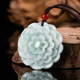 Grade Natural A Ice Jade Jadeite Men Women Lucky Peony Flower Round Pendant Peony
