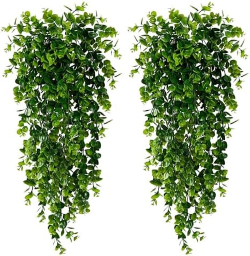 2 Pcs Artificial Hanging Plants Faux Eucalyptus Vine Plant UV Resistant Outdoor Green Plant