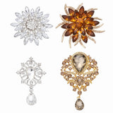 Rhinestone Flower Brooch Pins Set, Sunflower & Tear Drop Brooch, White/Champagne Sunflower