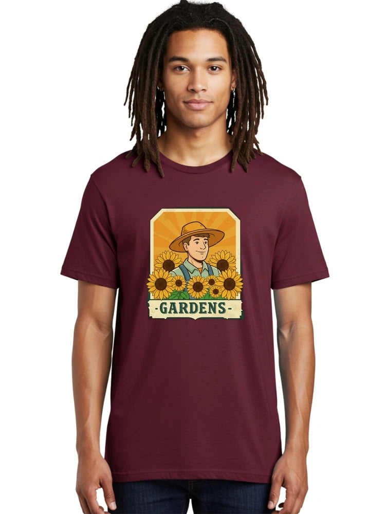 Gardens Mens Graphic Tee, 100% Cotton, Casual Summer Wear Sunflower