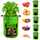 Potato Grow Bags,(5 Pack 10 Gallon) Garden Vegetables Growing Planter Green Garden Plants