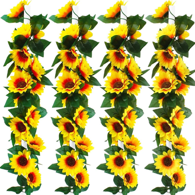 2/4x Artificial Sunflower Garland Decor Sunflower Vines Hanging Flowers Garland Green Plant