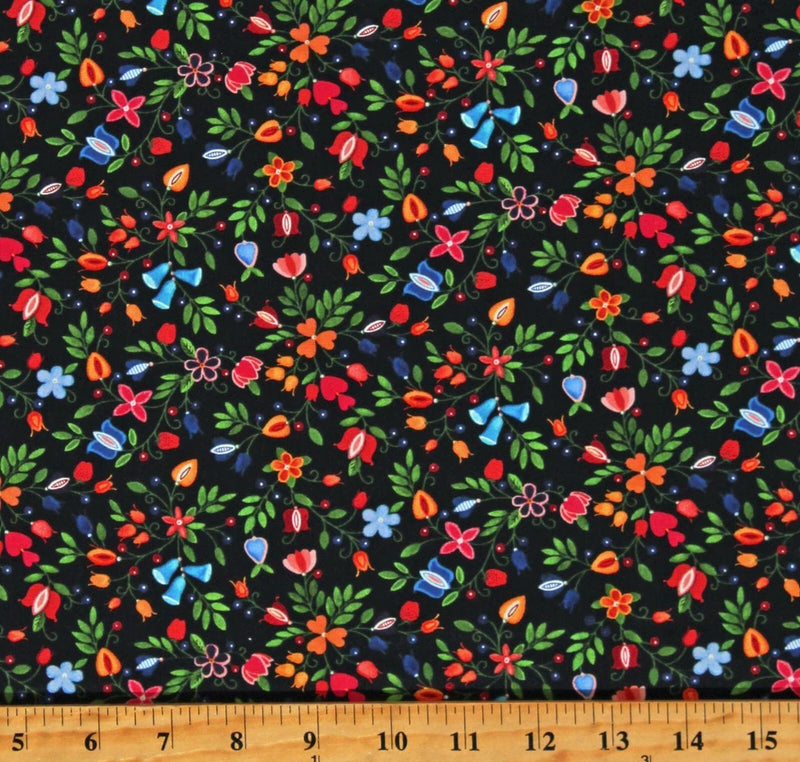 Cotton Shawl Dancers Flowers Floral Black Fabric Print by the Yard D143.27 Flowering Plants