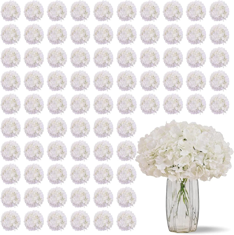 100 PCS Ivory Hydrangea Artificial Flowers, Faux Hydrangea Flowers Silk Full Flo Hydrangea