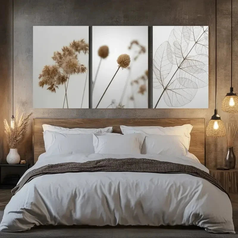 3pcs Minimalist Botanical Decor with Pampas Grass Metal Print Ready to Hang Art Pampas Grass