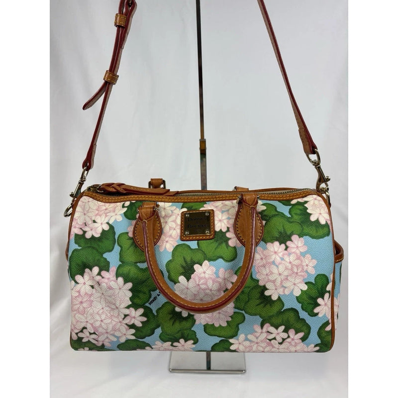 Dooney & Bourke Satchel Bag Shoulder Pink Blue Green Floral Hydrangea Print Hydrangea