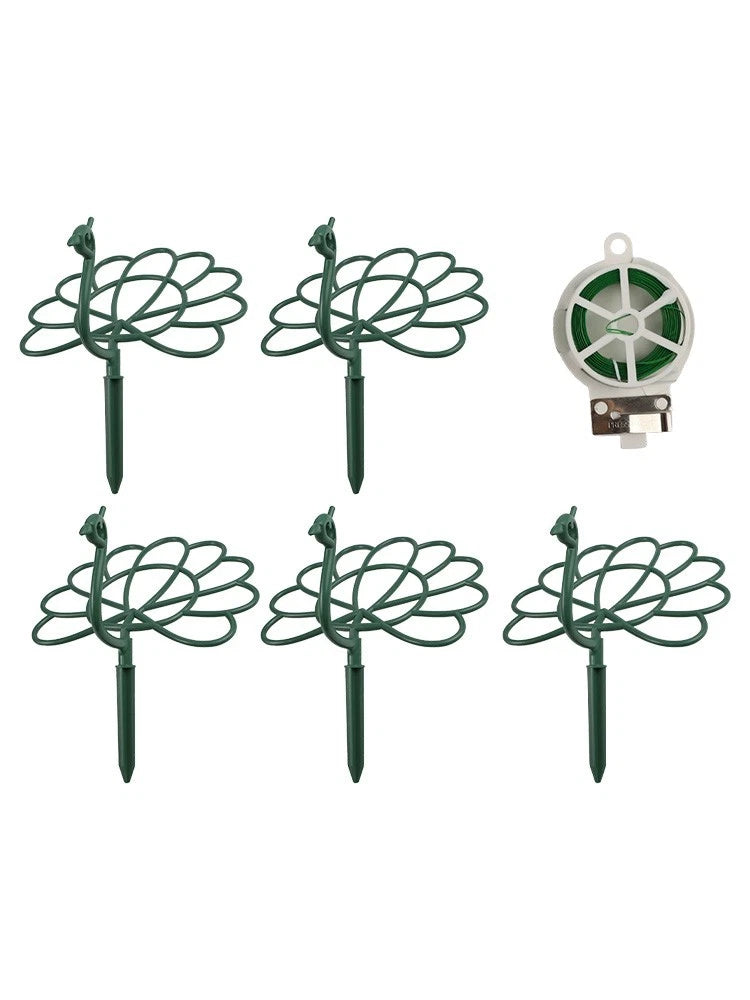 Five Peacock Shaped Sunflower Stands with Tying Wire for Sturdy Plant Support Sunflower