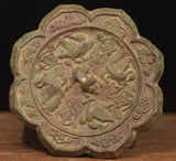 Old Chinese bronze Flower and bird patterns Sunflower shaped bronze mirror Sunflower