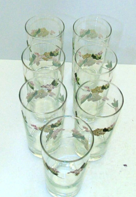 Set Of 7 HTF Martha Stewart Hydrangea Flower Drinking Glasses  6 1/8" Hydrangea