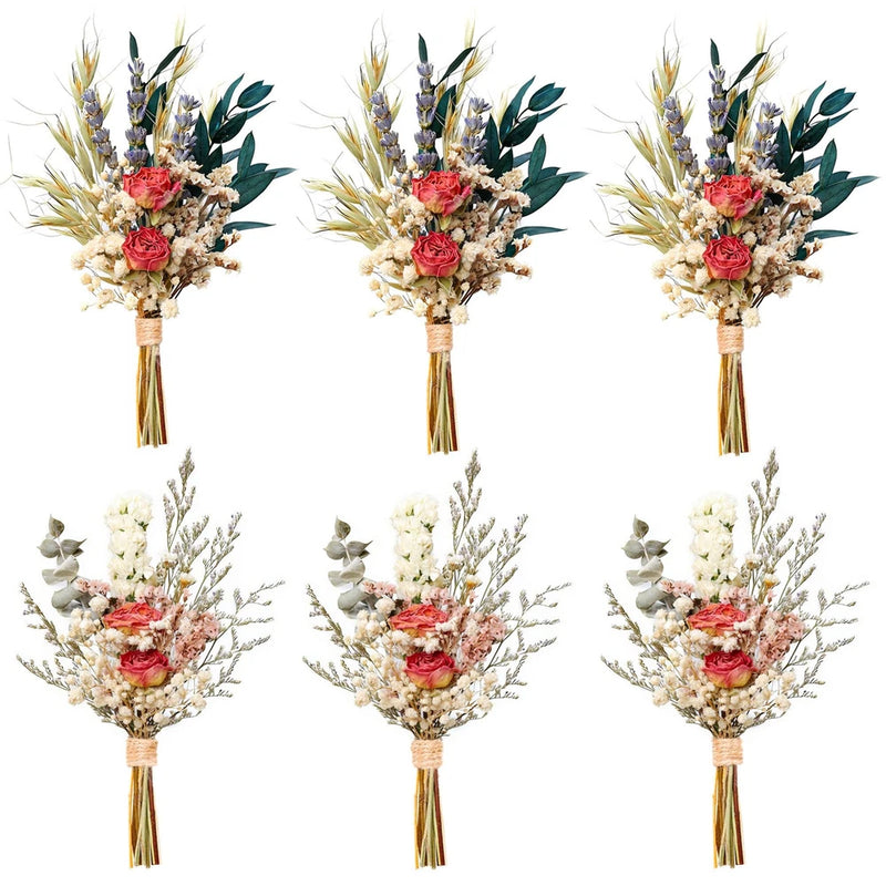 apmunik Mini Dried Flower Bouquet Set of 6, Pampas Grass Boho 6 inches, Rose Pampas Grass