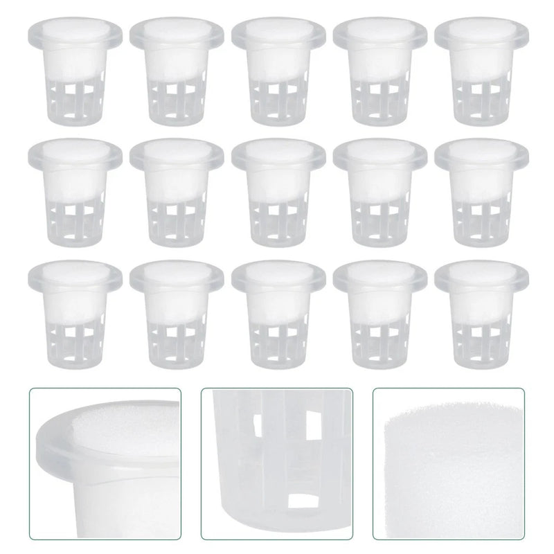 Clear plastic hydroponics net pots, multiple vegetable basket cups for garden growing